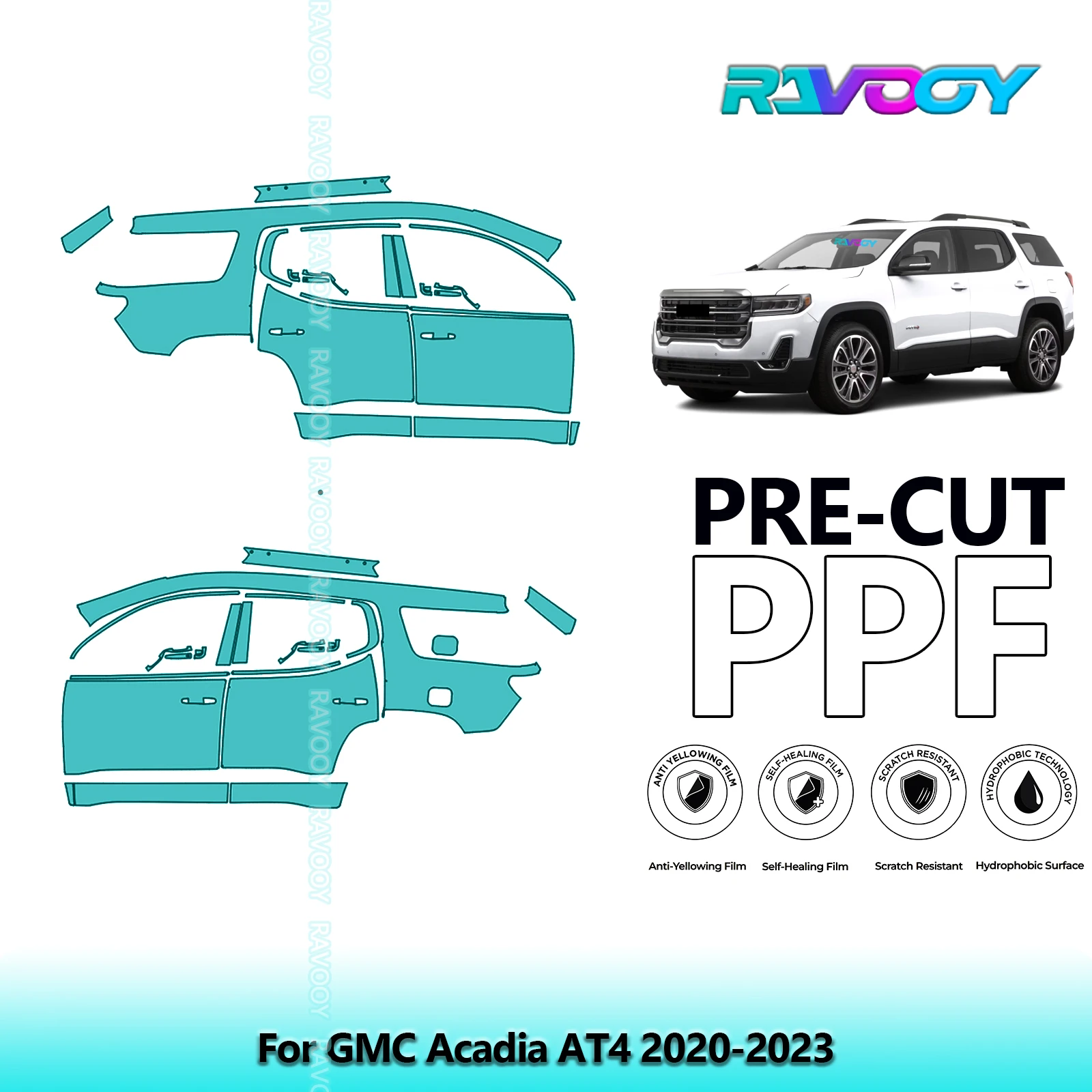 

For GMC Acadia AT4 2020-2023 8.5mil Clear Matte Pre-Cut PPF Door & A/B Pillar Kit TPU Paint Protection Film Set