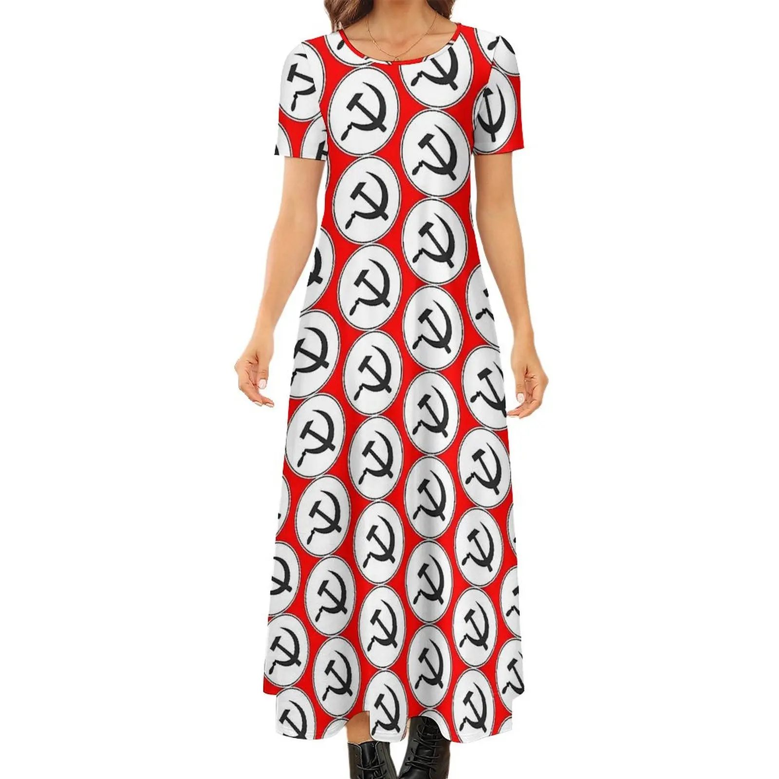 CCCT Hammer And Sickle A Symbol of Communism Dress Retro Maxi Dress Short Sleeve Street Wear Bohemia Long Dresses Women Vestidos