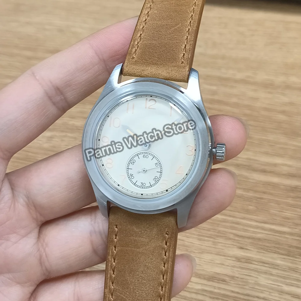 Parnis 38mm Beige Dial Brown Strap Seagull1701 Automatic Mechanical Convex Hardlex Men Watch Black Dial Leather Strap 2024 Year