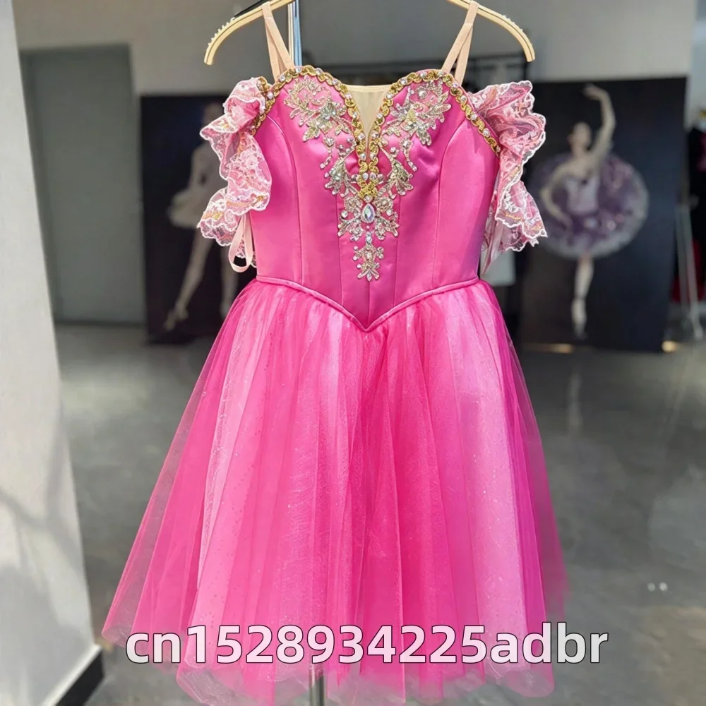 New Pink Ballet Costumes Pink Bodice Dance Costumes Adult Girls Stage Performance Tutu Romantic Ballet Costumes