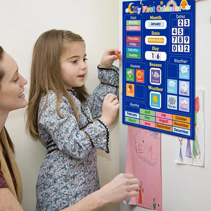 Calendario diario magnético para niños, estación meteorológica Simple para niños, juguete de aprendizaje preescolar, conjunto de calendario mágico para aula, 2022