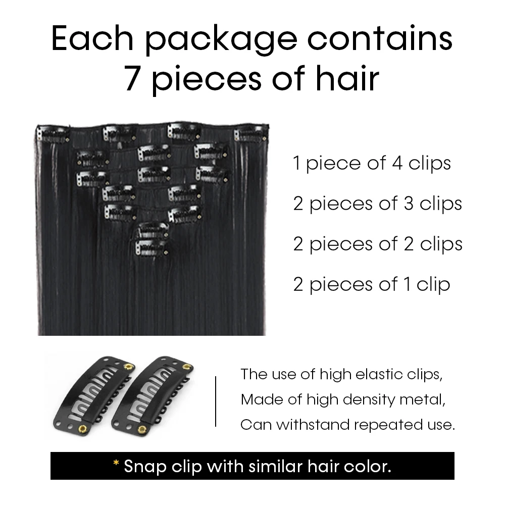 7pcs/Set Long Straight Hair Extension High Temperature 22inch Synthetic Hairpiece Clip In Synthetic Hair Extensions For Women