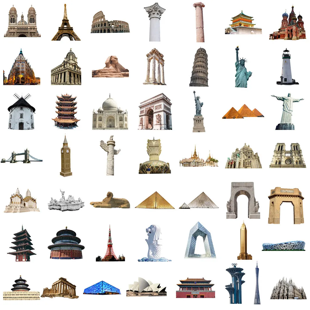 50PCS Landmark Building Graffiti Stickers - Waterproof Decor for Water Cup, Phone, Computer & Luggage BulingBulingStickers Store