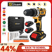 Gisam 25+3 Torque Electric Impact Screwdriver Multifunctional Cordless Drill Power Tool Setting 2 Gear Speed with 2 Batteries