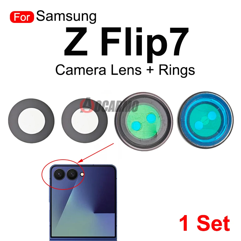 Aocarmo For Samsung Galaxy Z Flip7 SM-F7660 F766U F766B F766N Rear Back Camera Lens With Frame Ring And Adhesive Repair Parts image 2