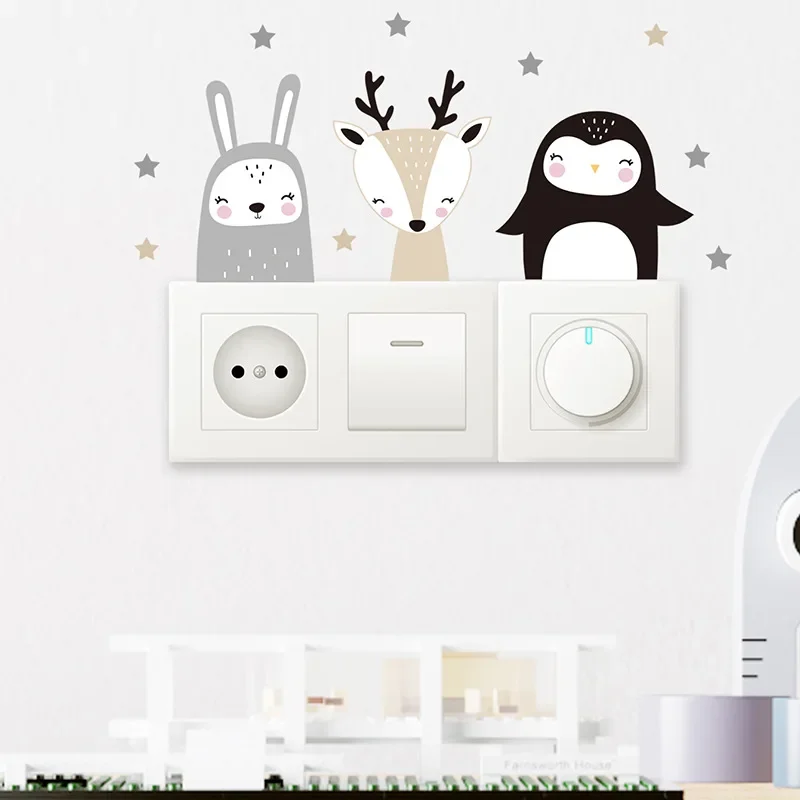 6pcs boho colorful cute animal smile switch stickers, nursery & kids room wall decor 4