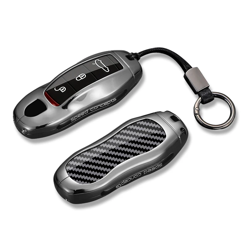 

Suitable Alloy Carbon Fiber Car Key Case Cover For Porsche Panamera Macan 718 Taycan 911 Cayman protector Keychain Accessories