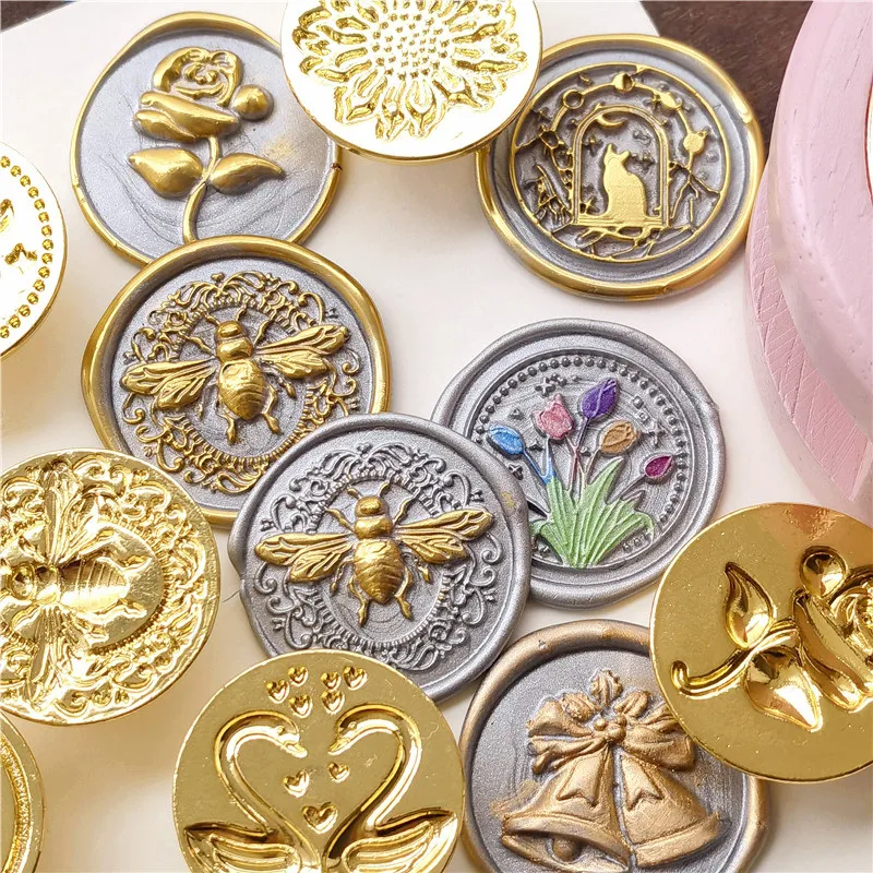 3D Embossed Wax Seal Stamp Rose Bee Sealing Wax Stamp Head For Scrapbooking Cards Envelopes Wedding Invitations Gift Packaging