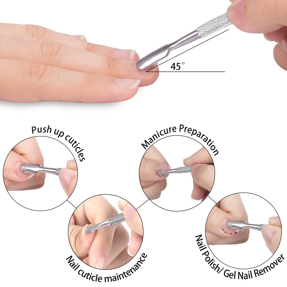 Cortacutículas LINMANDA con empujador de cutículas, acero inoxidable, removedor y recortador de cutículas, perfecto para uñas de manos y pies 4