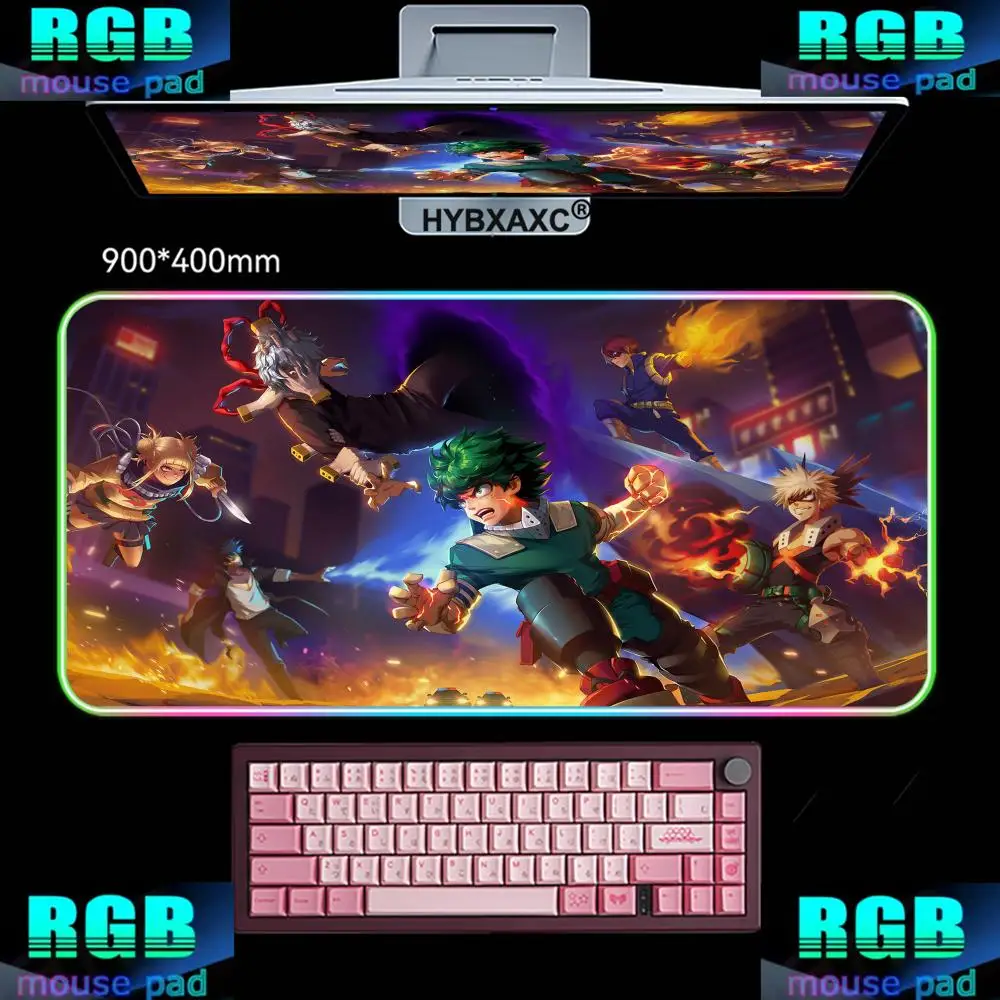 

RGB LED Academia Deku Anime My Hero Mouse Pad Gaming XL New Custom Large Mousepad XXL Mouse Mat Office Anti Slip Carpet Mice Pad