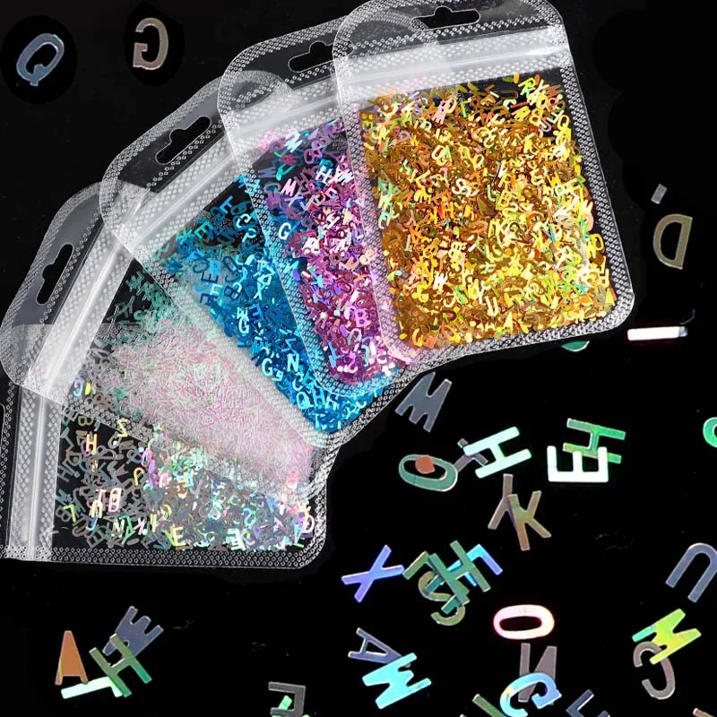 Holographic Glitter English Alphabet Flakes Resin Epoxy Mold Laser Letter Resin Sequins Fillings for Silicone Mold Handmade DIY