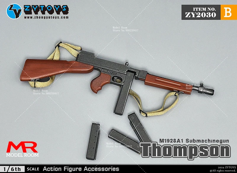 ZYTOYS-Pistolet mitraillette Thompson, modèle d'arme, accessoires de scène, figurine d'action de soldat, poupées de corps, Fit 12 en effet, échelle 1/6, M1928, ZY2030