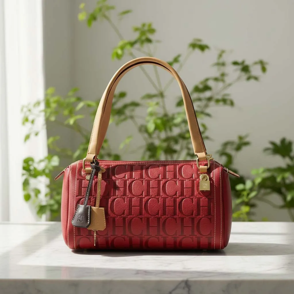 Bolsa de Ombro Cilíndrica Grande Capacidade Estilo Vintage 2025 da Marca CH com Letras em Relevo para o Dia a Dia