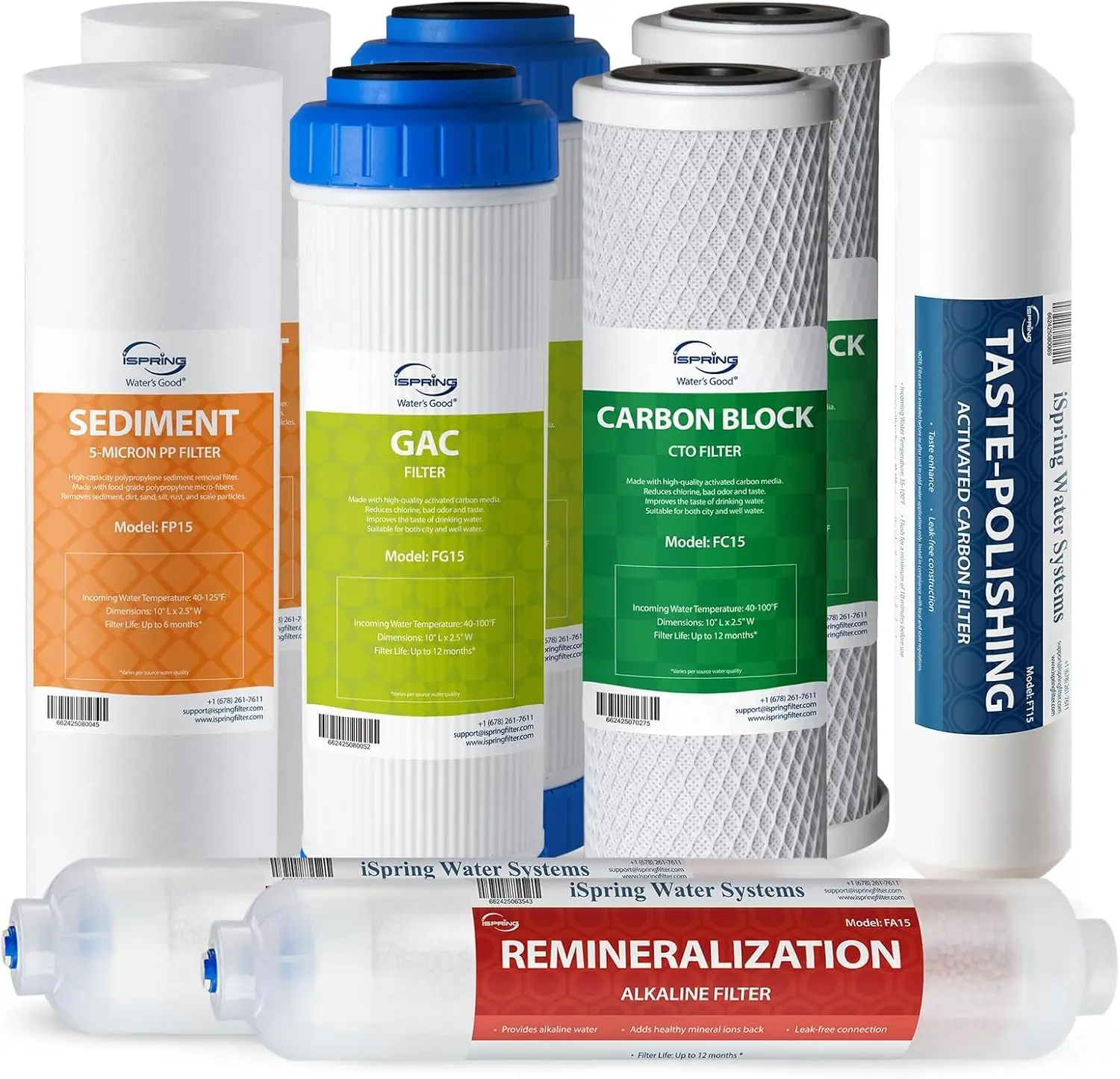 

F9K NSF Certified 1-Year Reverse Osmosis Water Filter, Alkaline Remineralization Filters for 6-Stage RO Systems, Without