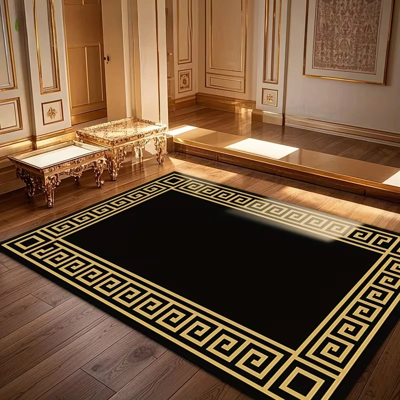 Luxury Gold Greek Meander Border Floor Mat,Stylish Indoor rug For Household Living Room Bedroom Sofa Lounge Space Home Ornament