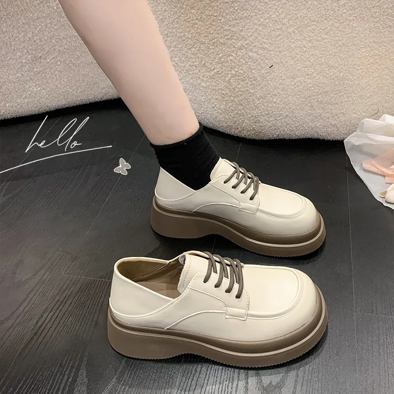 

Trendy women's shoes spring new college style small leather shoes fashionable and versatile thick soled plus size women's shoes