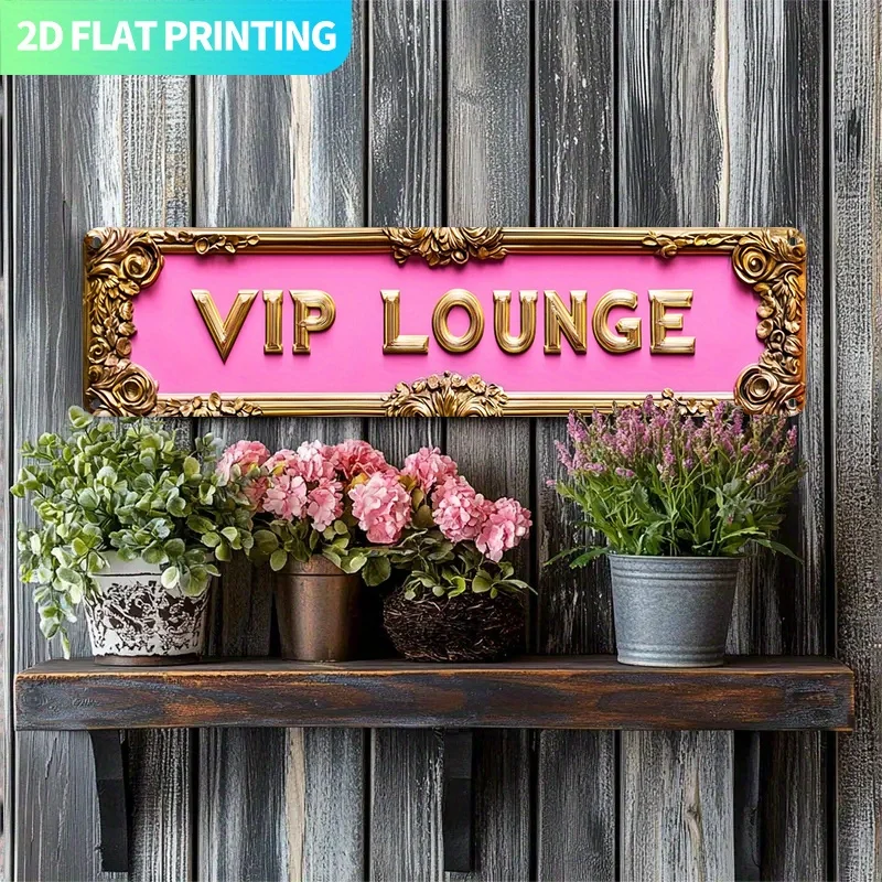 2D-Metallschild, Aluminium-Wanddekoration, VIP-Lounge-Plakette, 15,7 x 3,9 Zoll, vorgebohrt, einfach aufzuhängen, für Zuhause, Küche, Bauernhaus, Veranda, G