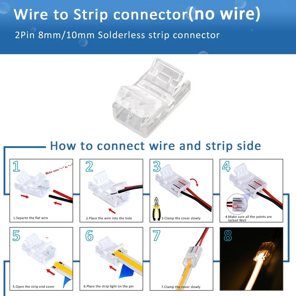 5pcs 2Pin 8mm 10mm LED Strip Connector Quick Wire Corner Connector Welding-Free for 2835 5050 SMD COB Flexible LED Strip Lights