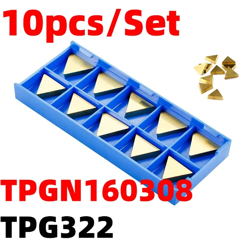 

10pcs TPGN160308 TPG322 Carbide Inserts Set TiN Coated Lathe Carbide Blades For Lathe And Milling Machines Replacement Parts