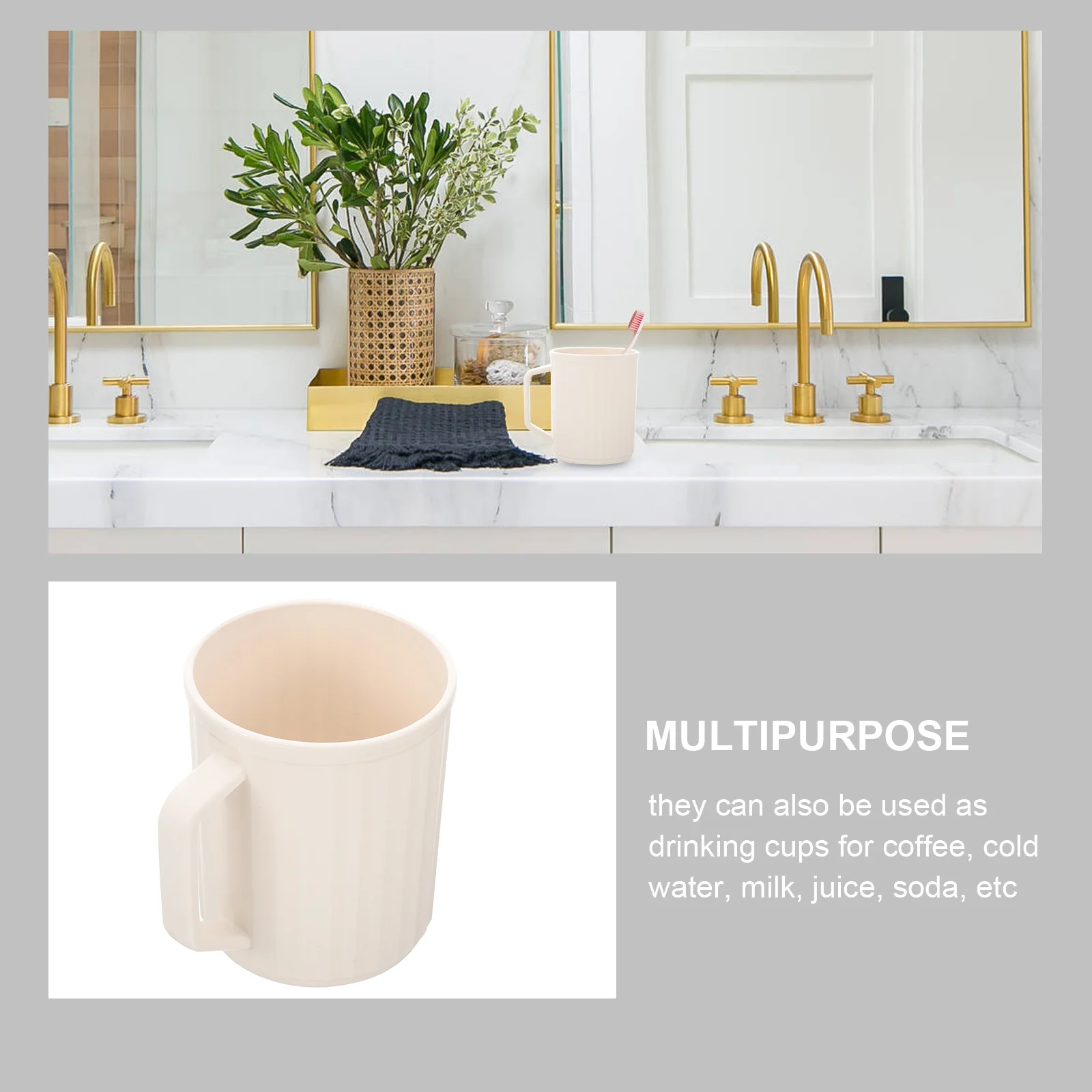 

Plastic Toothbrush Cup Large Capacity Anti Falling Bathroom Tumbler White Brush Holder Mouthwash Reusable Travel Friendly Modern