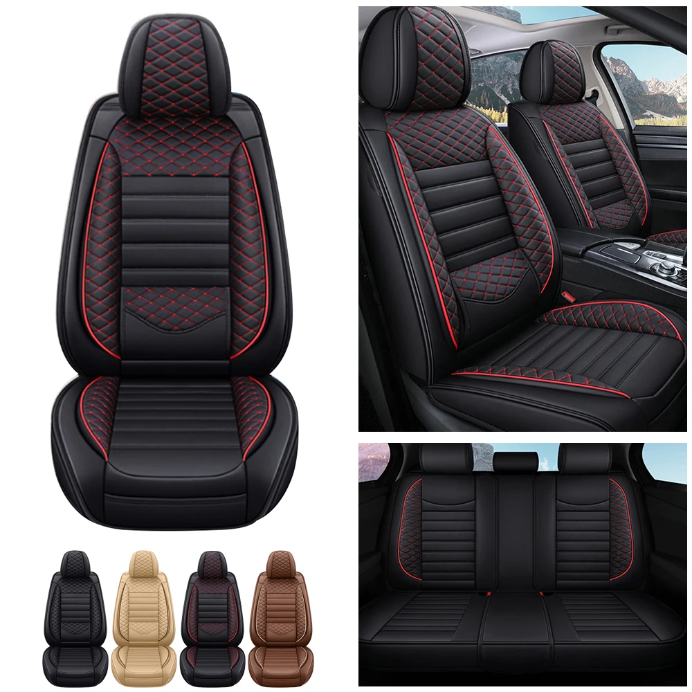 

Car Seat Covers Five Seats Full Set PU Leather High Back Front And Rear Split Bench Car Seat Cover Waterproof Red