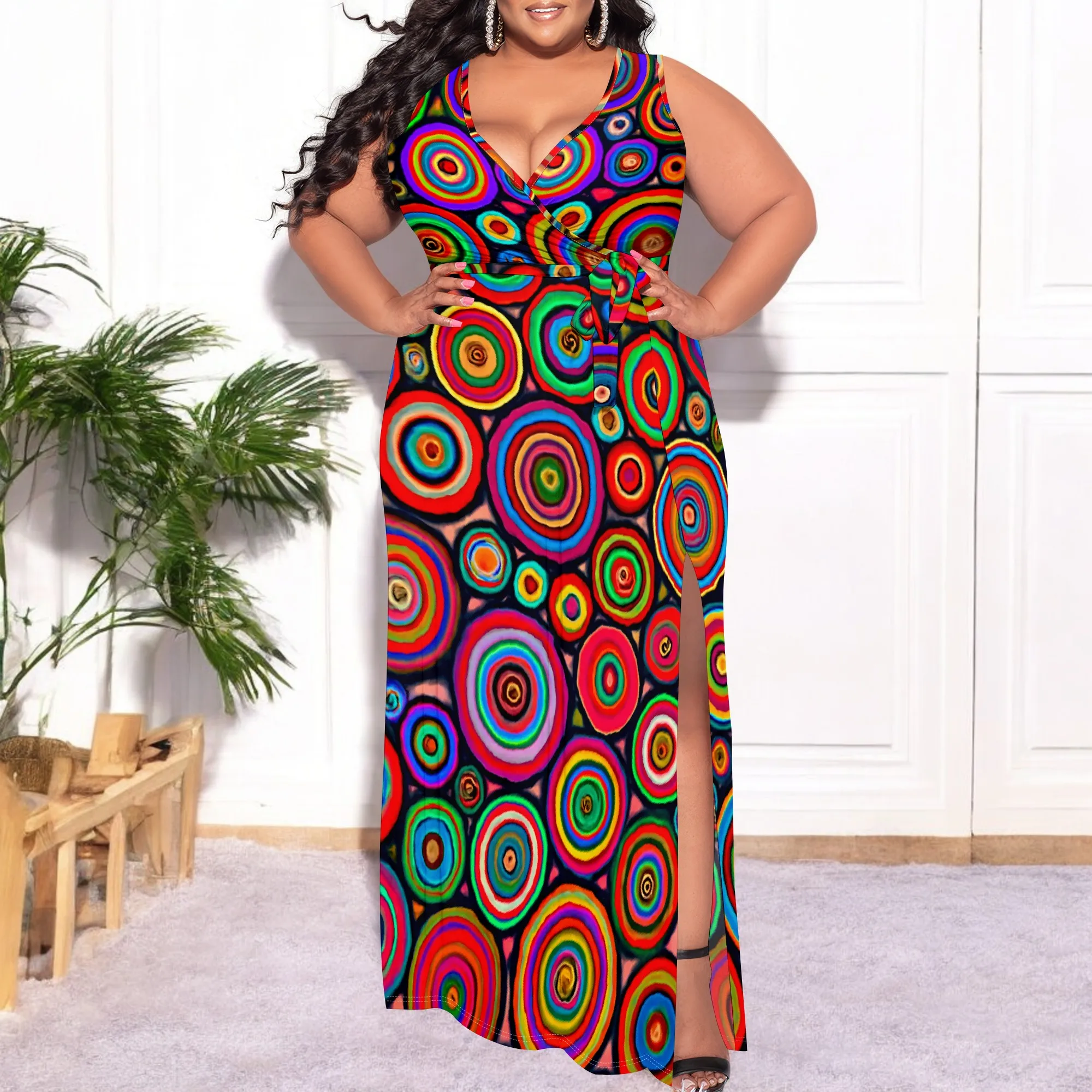 

"Floral Wrap Maxi Dress for Women, Colorful Flower Print with Slit, Plus Size XL-6XL, Perfect for Summer Parties & Beachwear"
