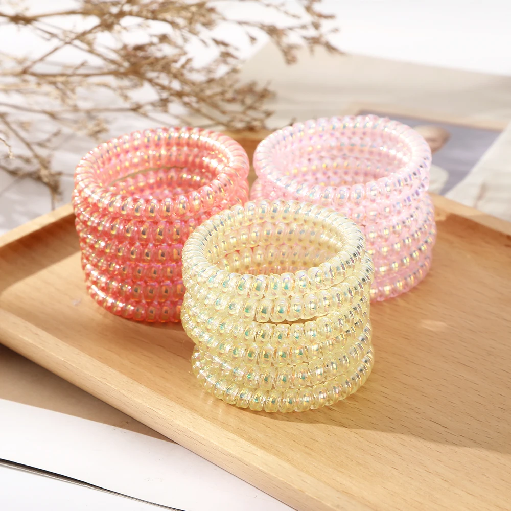 6PCS Phone Cord Spiral Hair Ties Colorful Elastic Hair Bands Plastic Rubber Telephone Cord Scrunchies Hair Accessories Headwear