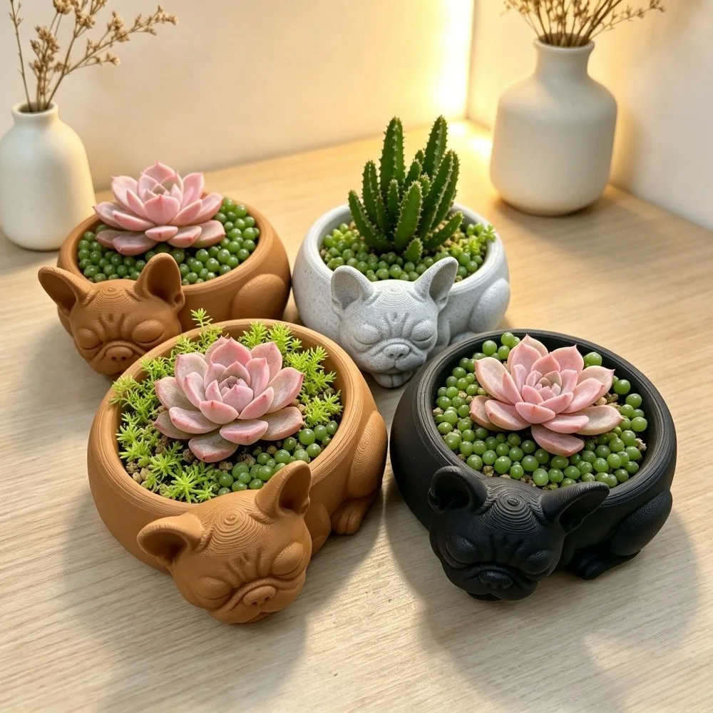 Unique Gift 3D Printed Succulent Flower Pot Ornaments Desktop Decor Dog Shaped Flowerpot Creative Funny Puppy Statue Lawn
