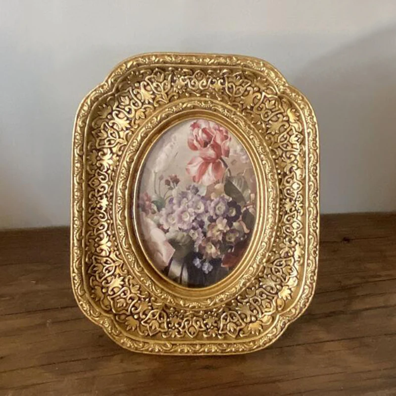 European Style Retro Photo Frame Creative Desktop Ornaments Floral Grain Pattern Picture Frame Home Decoration