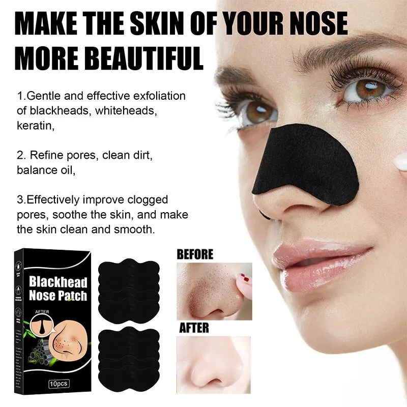 Black Pig Nose Stick Bambuskohle zum Entfernen von Mitessern, zum Entfernen von Akne, zum Reinigen der Poren, zum Adsorbieren von Öl und Schmutz. Nasenfolie