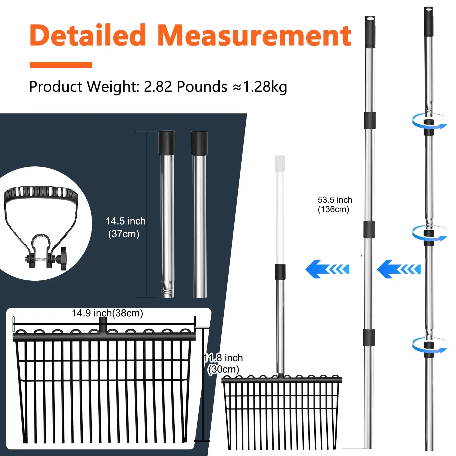 Pitch Forks for Garden Non-Slip Adjustable Steel Handle Durable Broadfork for Turning Mulch and Hay Gardening Pitchfork