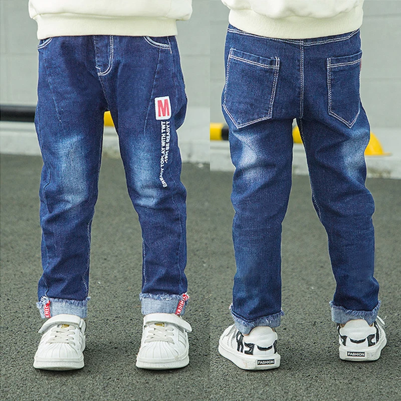 IENENS Autumn Boy's Stertch Jeans Kids Denim Long Pants Spring Slim Jeans Young Boy Cowboy Trousers Elastic Waist Pants 5-13Y