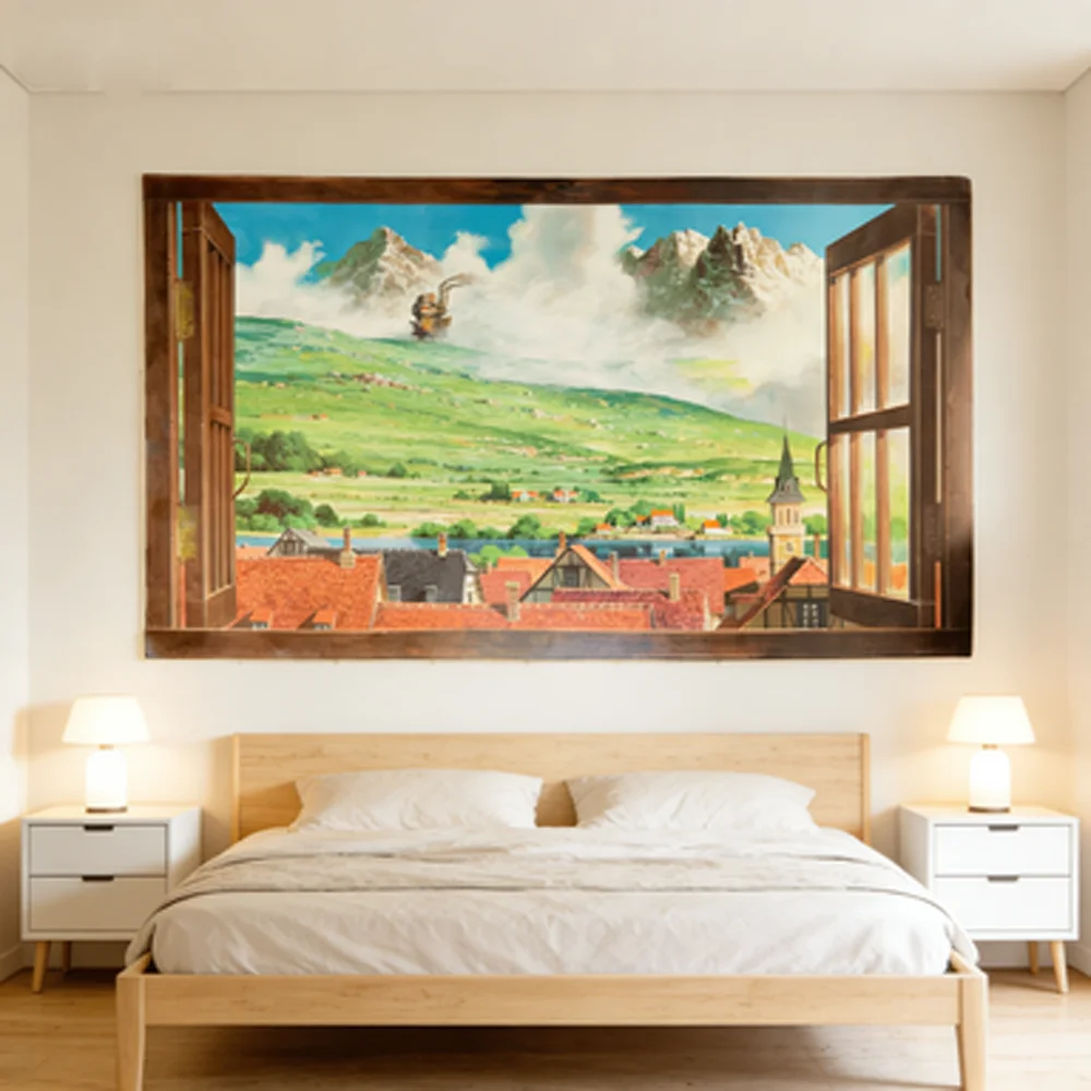 Japanese Style Fairy Tale Fresh Window Tapestry Extended Sense Decorative Wall Hanging for Bedroom Interior Decoration