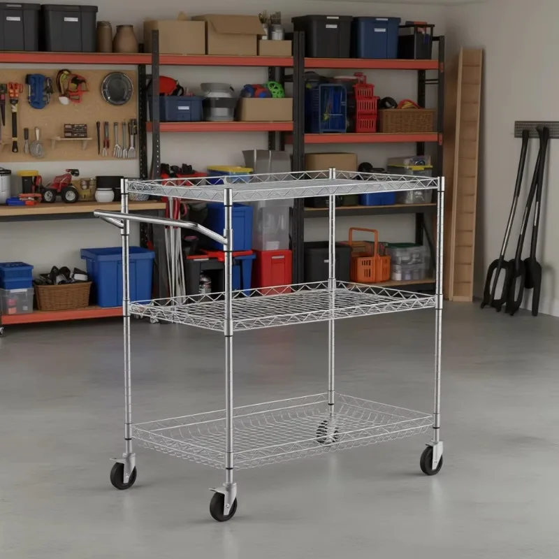 Stainless steel three-layer multifunctional cart with wheels kitchen storage cart