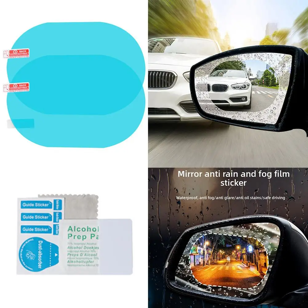 4Pcs Car Rearview Protective Side Windows Sticker, Anti Fog Glare Rainproof Waterproof Mirror Film Clear Nano Coatin