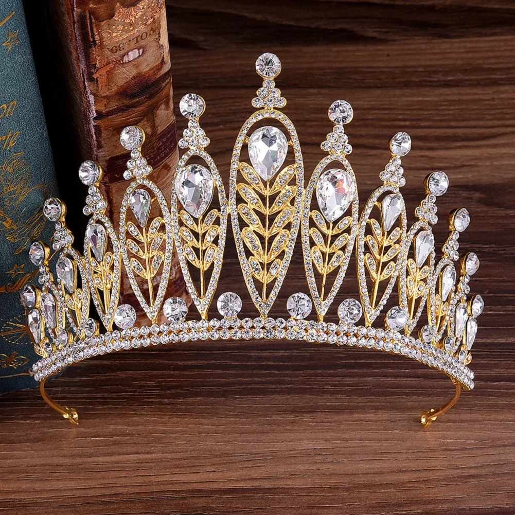 New Bridal Jewelry Hot Sale Leaf Inlaid Rhinestone Alloy Bridal Crown Headband