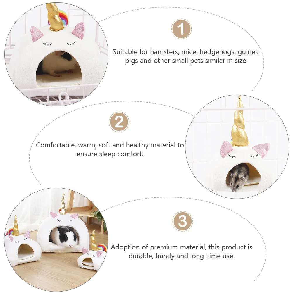 

1pc Warm Unicorn Nest Soft Bed for Small Animals White Hamster Sleep Beds Pet Supplies Comfortable Durable House Kennel