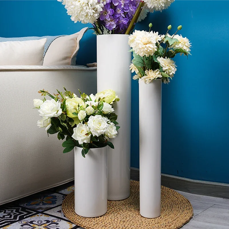 King size floor-to-ceiling vase flower arrangement ornament floor-to-ceiling cylinder PC shopping mall hotel lobby whit