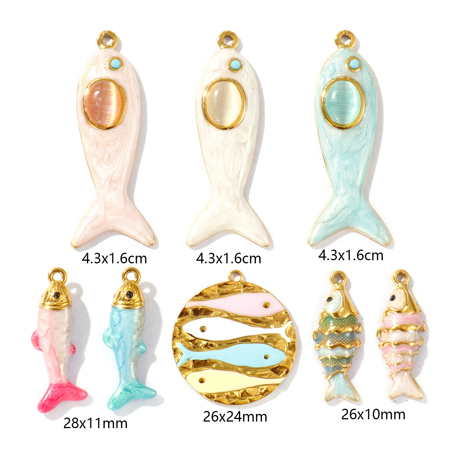 2 PCs Ocean Charms 18K Gold Plated Enamel Fish Shaped 304 Stainless Steel Pendant For DIY Necklace Jewelry Making Findings image 2