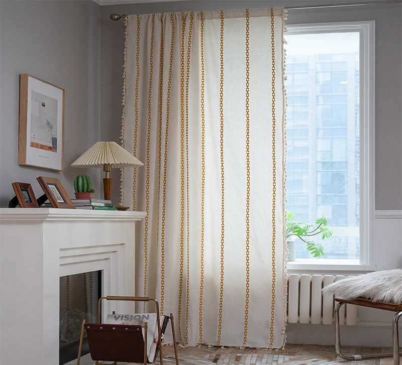 Embroidery multi-line finished curtains semi-blackout finished fabric window curtain