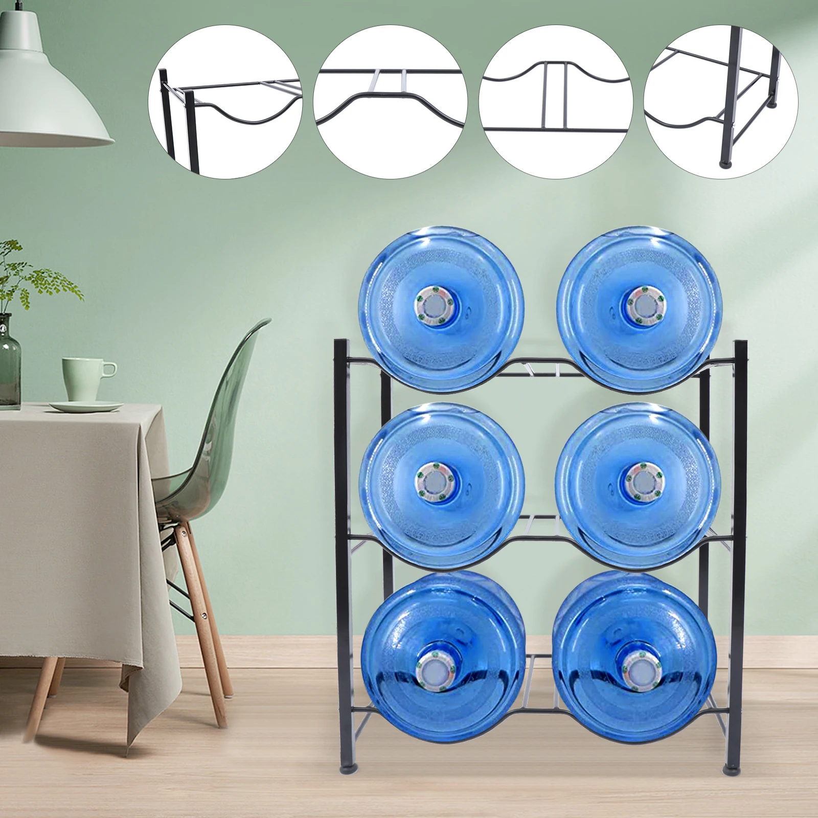 5 Gallon Water Bottle Holder 3 Tier Water Cooler Jug Rack for 6 Bottles Heavy Duty Detachable Water Bottle Storage Rack for Home