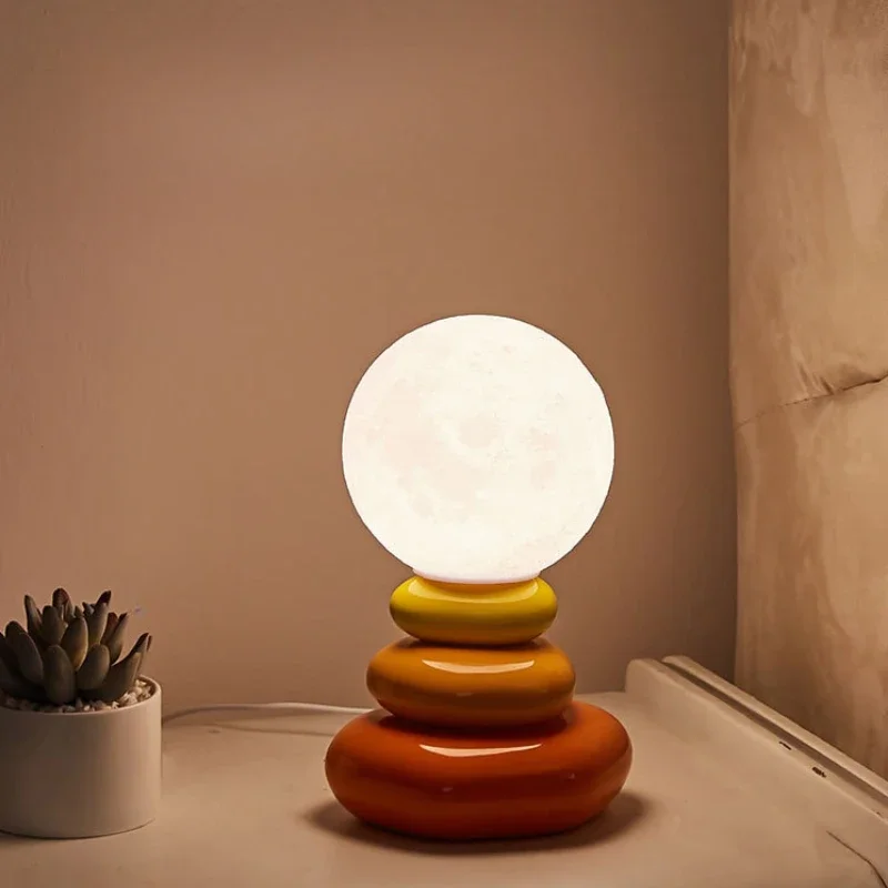 Creative Ins Style Ceramic Night Light Colorful Cream Style Stacked Stone Atmosphere USB Powered Three Color Bed Lamps