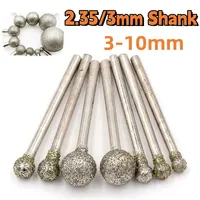 Ball Diamond Grinding Head 2.35/3mm Shank Ball Spherical Head Drill 60 Grit Burrs Polishing Grinding Bits Engraving Carving Tool