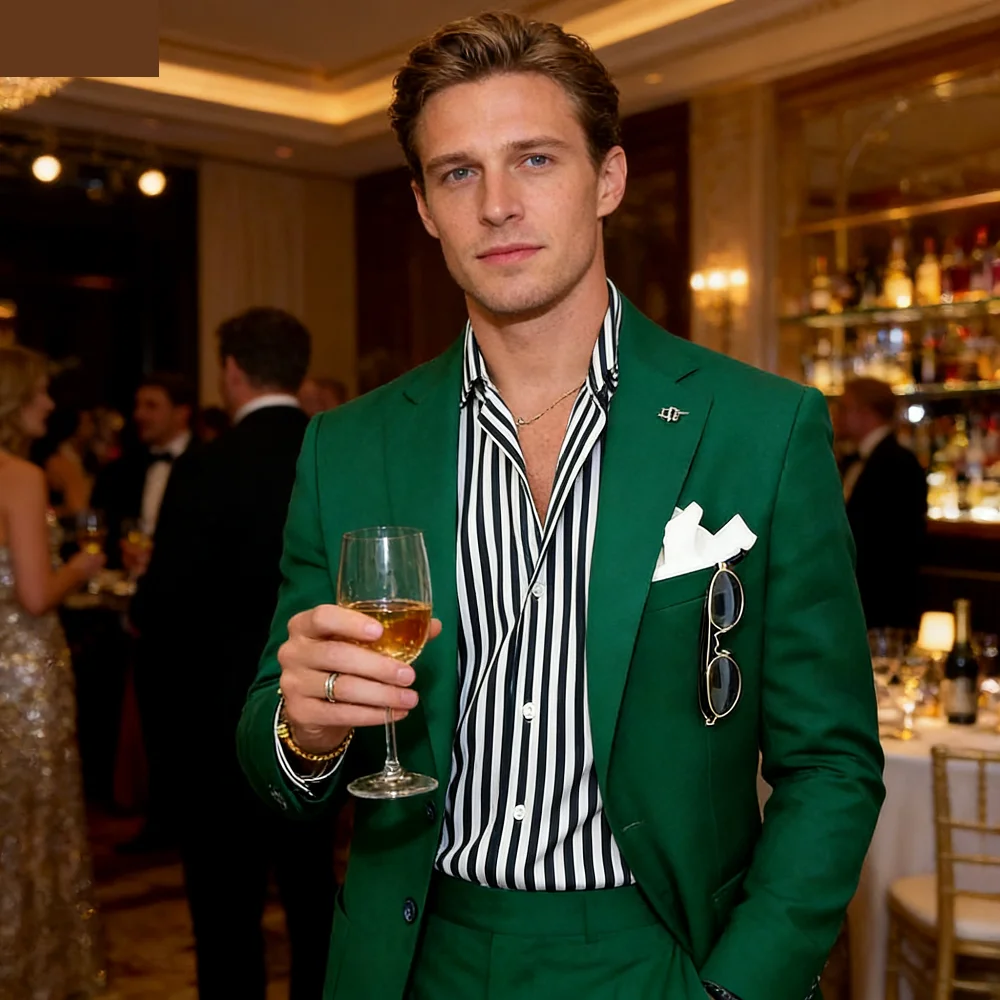 

Men's Blazer And Lapel Peak Jacket Set Casual Godfather Raso Coat Business Ternos Two-Piece Suit Justa Jaqueta