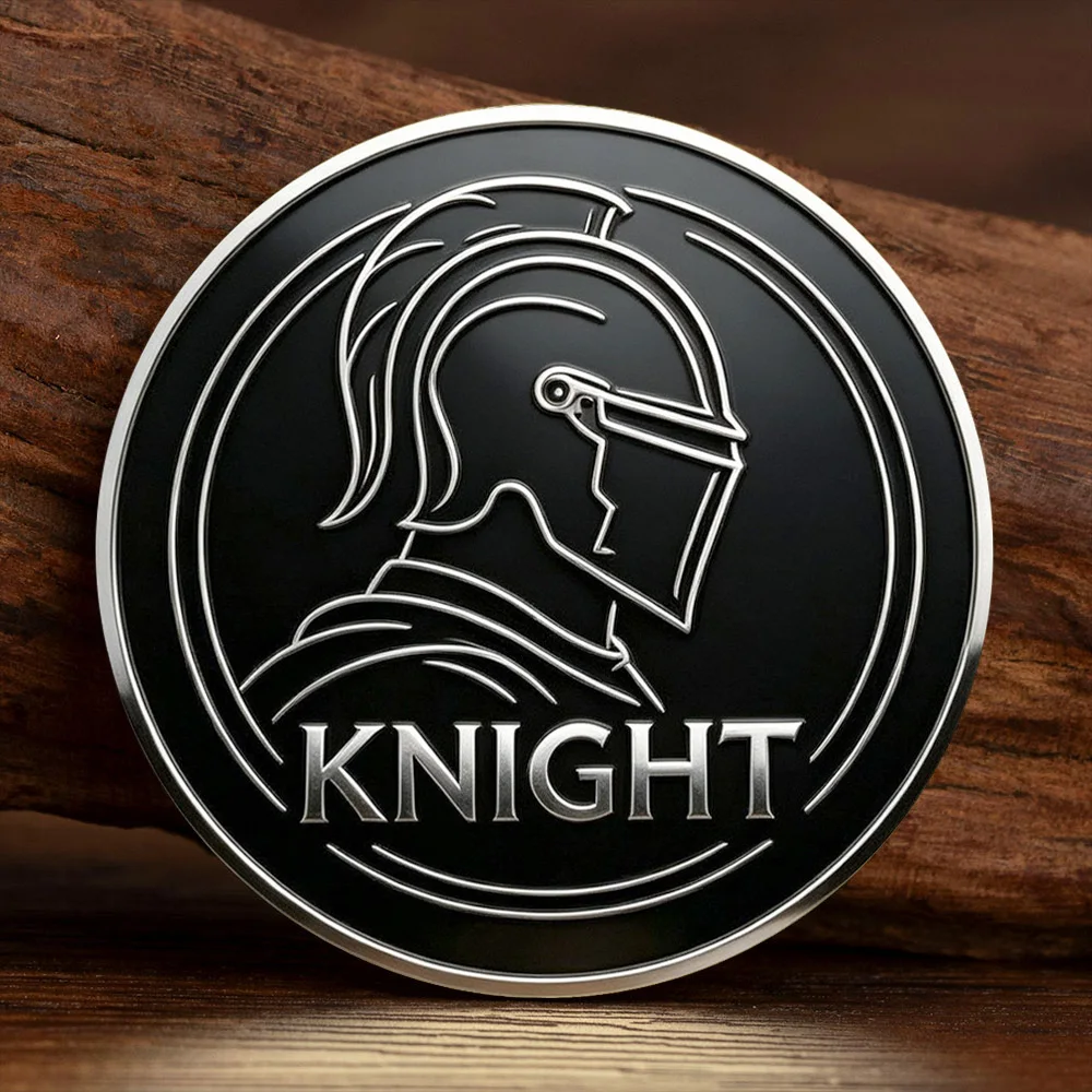 Black Silver Plated Knight Head Challenge Coin Crossed Sword Shield Brotherhood Commemorative Medal Vintage Collection Coin