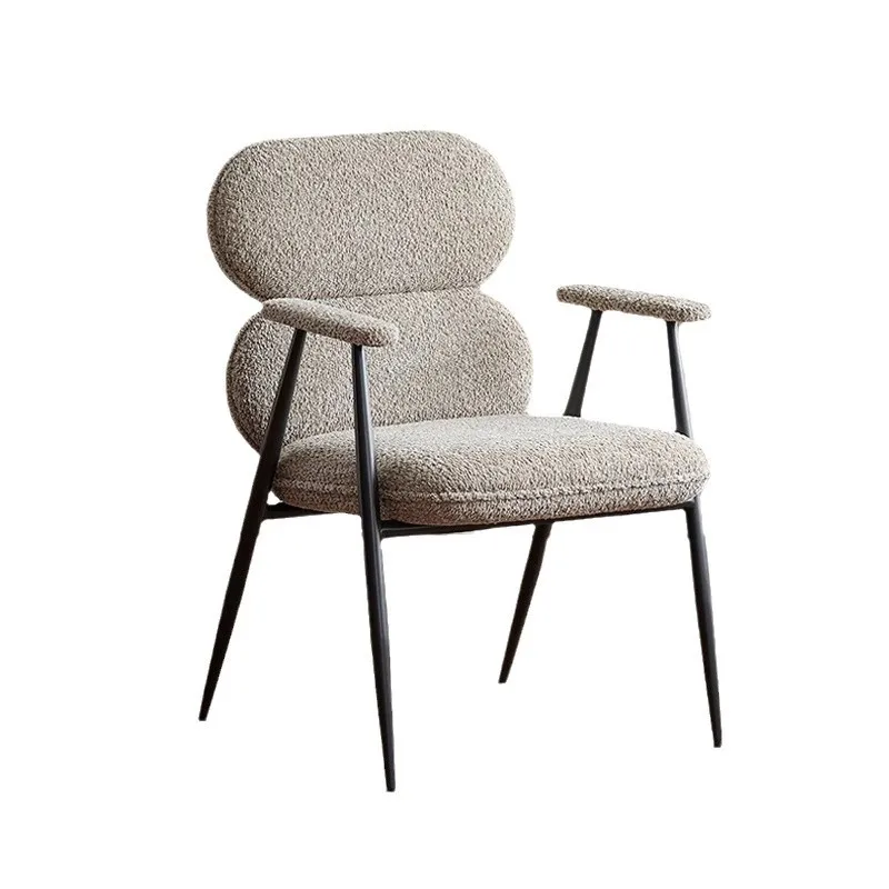 

Dining chair household high-end teddy flannel backrest with armrests designer simple casual chair