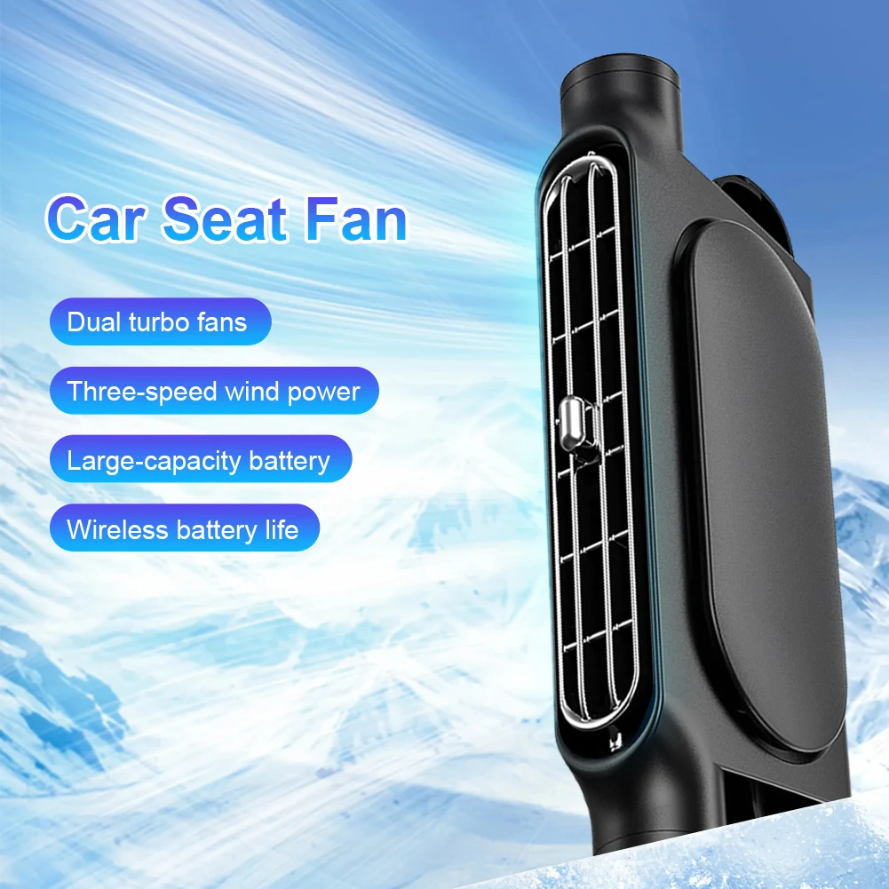 Car Cooling Fan Rechargeable Car Seat Headrest Fan 3 Speeds Cooling Backseat Fan for All Cars Vehicle Van RV Truck