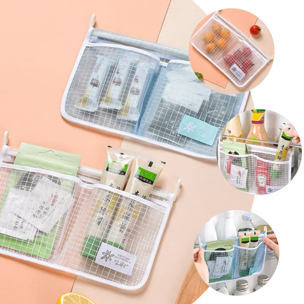 

2pcs Refrigerator Hanging Mesh Bag Fridge Organizer Hanging Storage Bag For Small Objects Container Reusable Pp Material