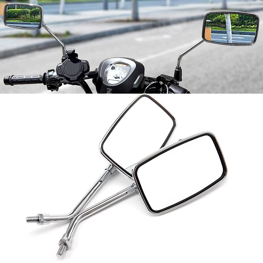 

Evomosa 1Pair Motorcycle Square Mirrors 10mm M10 Thread for Scooter Baron BMS Retro Lance Vintage Rear View Mirrors