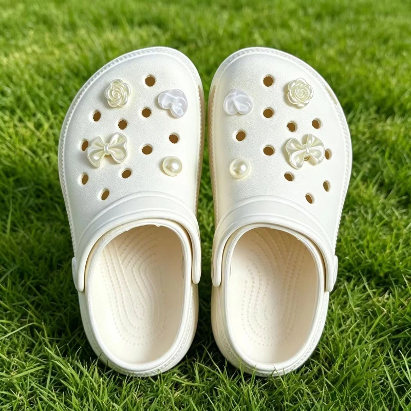 Whole Set Hot Sale DIY Hole Shoes Charms for Pearl Bow Love Handmade Charms Designer Quality Garden Shoe Decoration Girl Gift